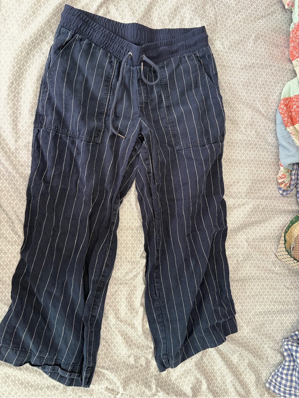 Athleta Navy Pinstripe Drawstring Joggers